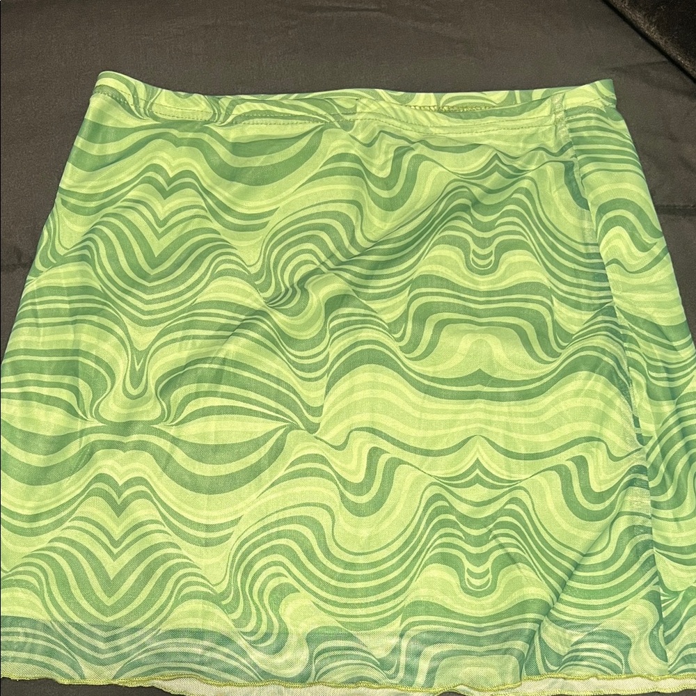 Green Retro Patterned Mini Skirt